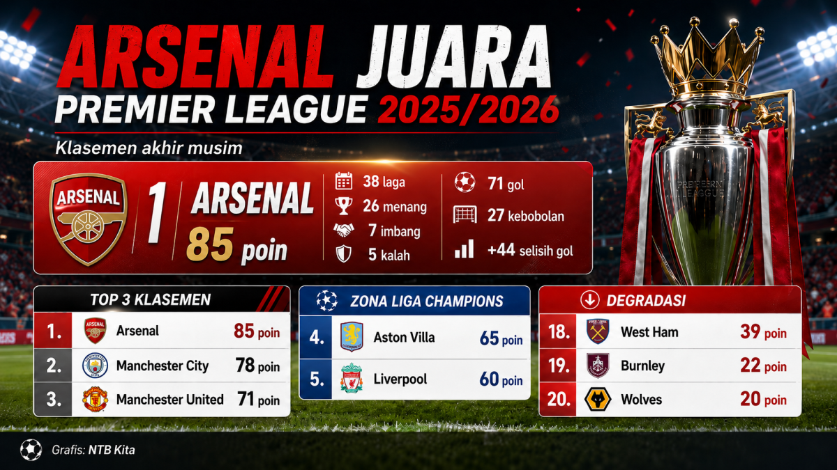 Klasemen akhir Liga Inggris 2025/2026. (ilustrasi AI Chatgpt)