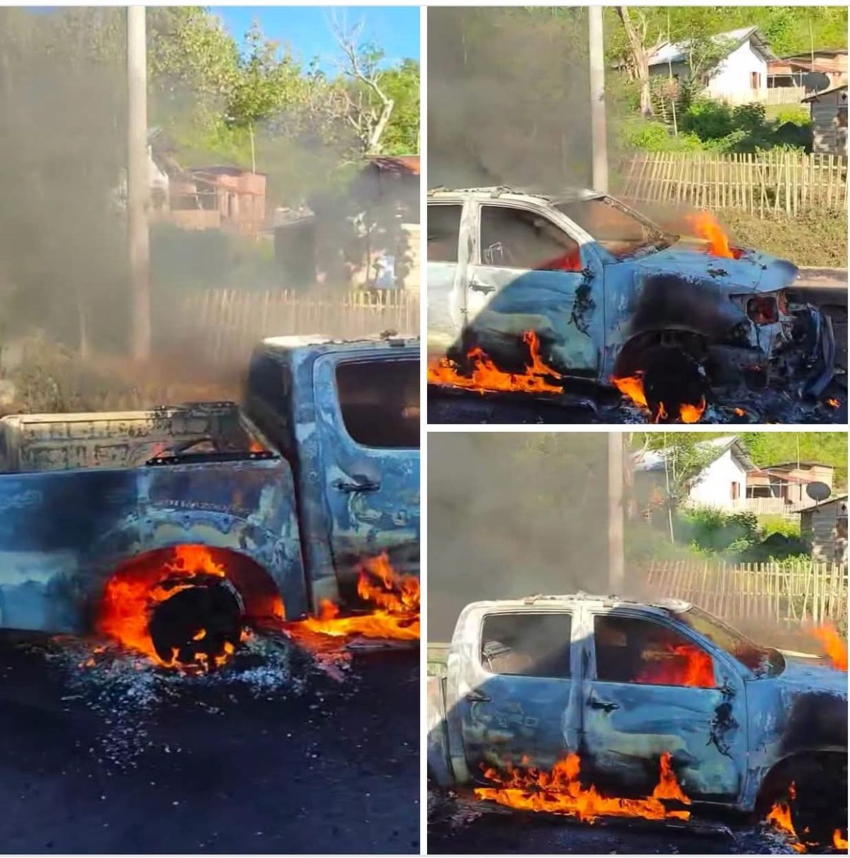 Mobil terbakar usai terlibat kecelakaan di Manggelewa, Dompu.