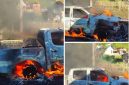 Mobil terbakar usai terlibat kecelakaan di Manggelewa, Dompu.