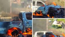 Mobil terbakar usai terlibat kecelakaan di Manggelewa, Dompu.