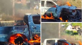 Mobil terbakar usai terlibat kecelakaan di Manggelewa, Dompu.