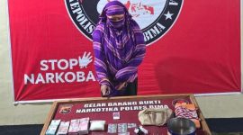 Polisi menangkap terduga pengedar narkoba yang merupakan oknum bhayangkari di Polres Bima. (humas polres bima)