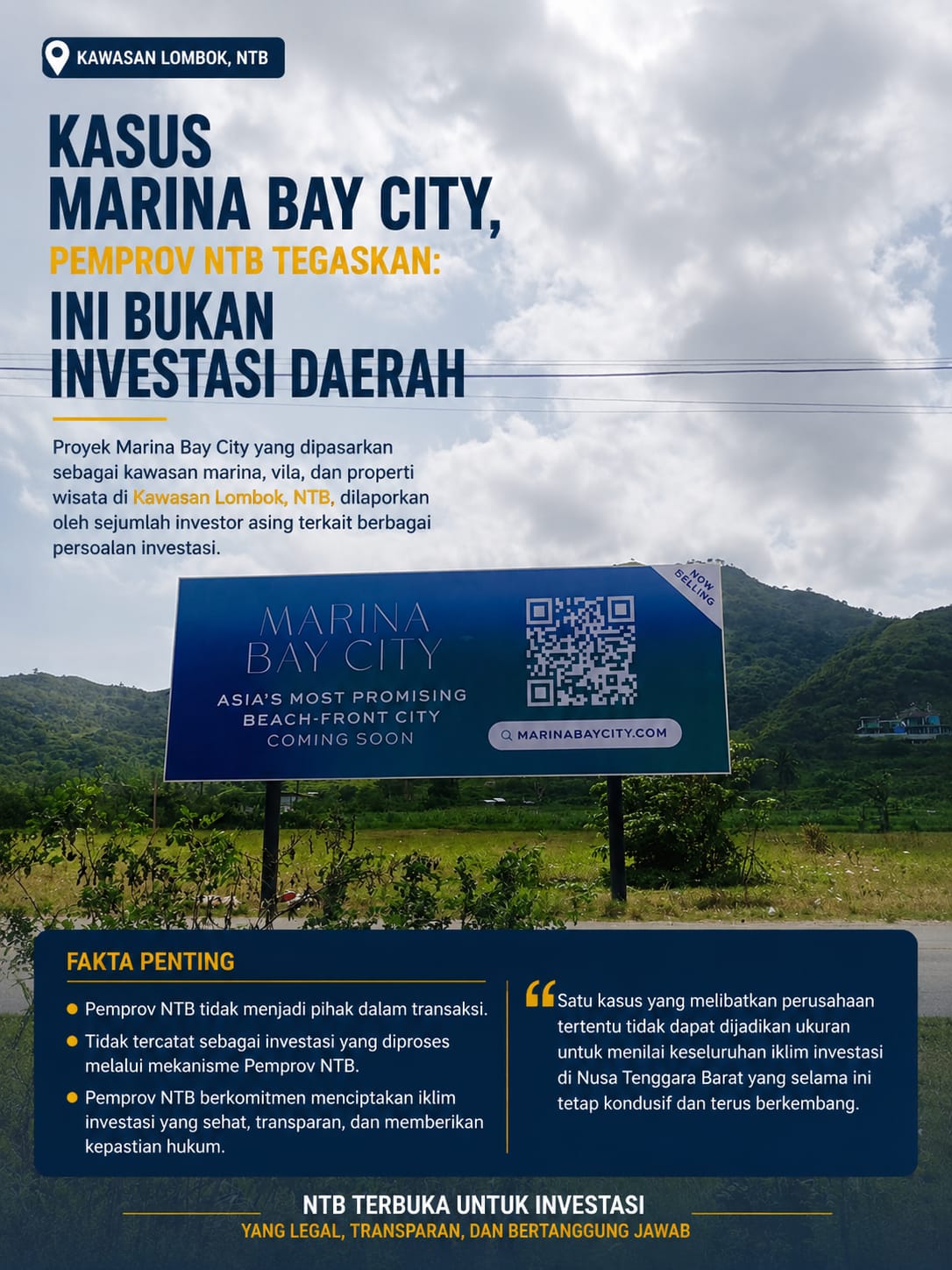 Marina Bay Lombok Bukan investasi daerah. (humas pemprov ntb)