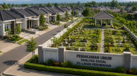 Ilustrasi perumahan dengan lahan pemakaman.
